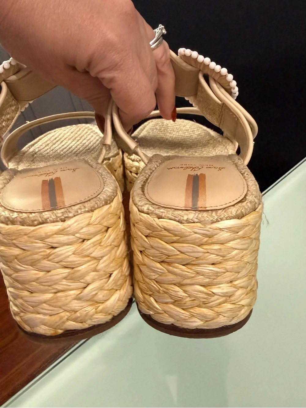 Sam Edelman Natural Raffia Buckle Slide Sandals - Beige